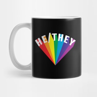 He/They Pronouns Rainbow Burst Mug